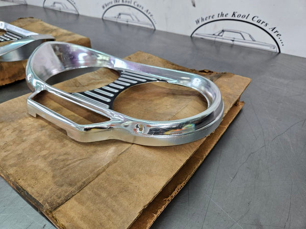 1961-64 Chevy Corvair NOS Headlamp Headlight Bezel Trim Pair, Left / Right - OEM9