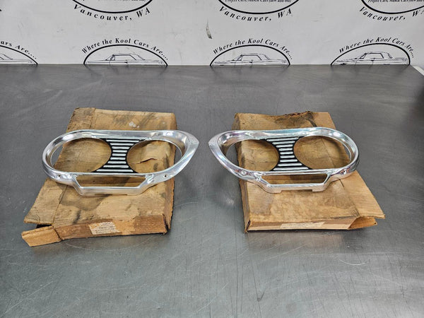 1961-64 Chevy Corvair NOS Headlamp Headlight Bezel Trim Pair, Left / Right - OEM0
