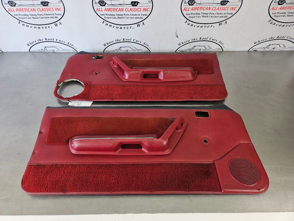 1989 Mustang Fox Body Door Trim Panel Pair, Manual, RH / LH, Red - OEM0