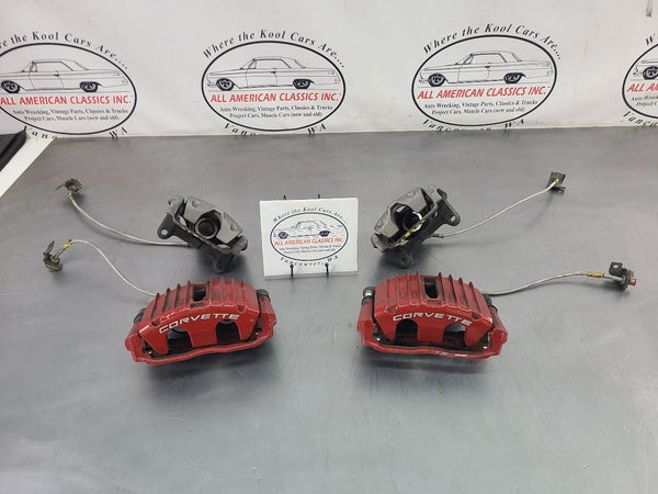 1997-04 C5 Corvette Base Brake Caliper Complete Set w/ Brackets, Red - OEM0