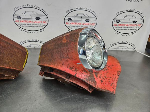 1956 Oldsmobile 88 Front Fender Headlamp Cut Out Section w/ Head Light Bezels8