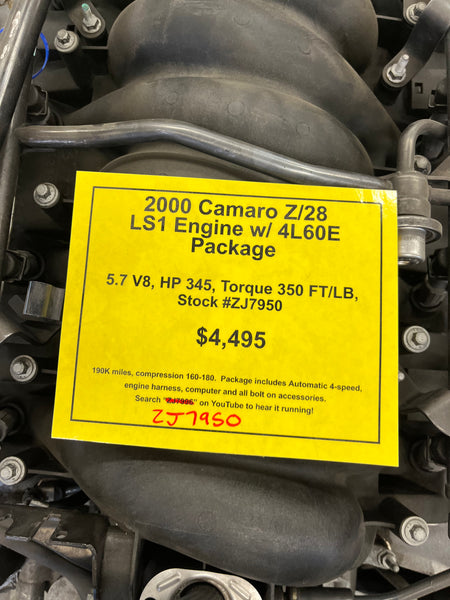 2000 Camaro Z/28 LS1 Engine w/ 4L60E Package, Stock #ZJ7950