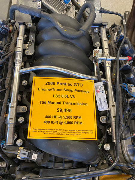 2006 Pontiac GTO LS2 Engine / T56 Manual Transmission Swap Package, Stock #ZK8155