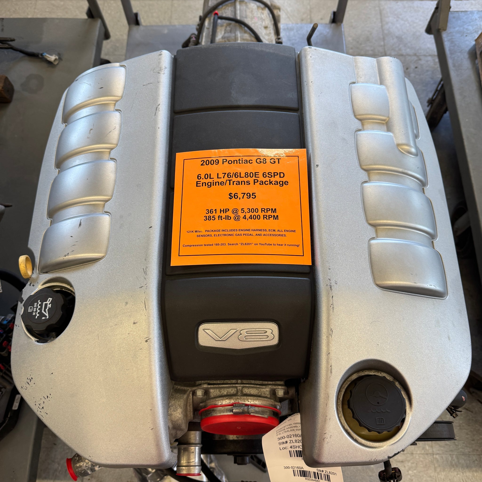 2009 Pontiac G8 GT 6.0L Engine / 6L80E 6-Speed Package, Runs Great, Stock #ZL8201