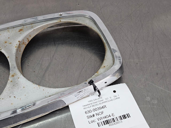1965 Ford Galaxie Headlight Lamp Surround Bezel Trim, Chrome, Right Passenger RH9