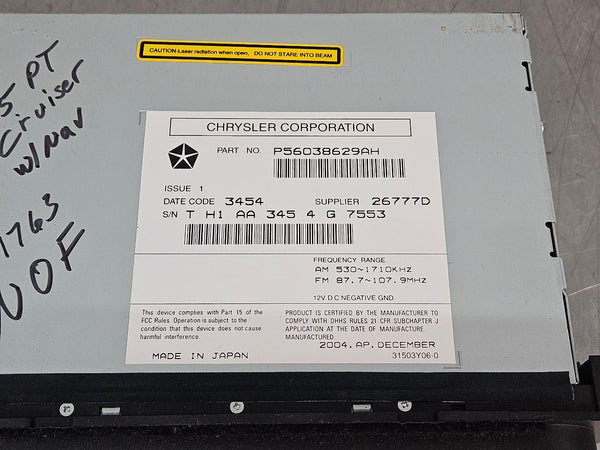 2004-07 Chrysler, Dodge, Jeep AM/FM/CD/Nav Factory Radio Assembly, 56038629AH3
