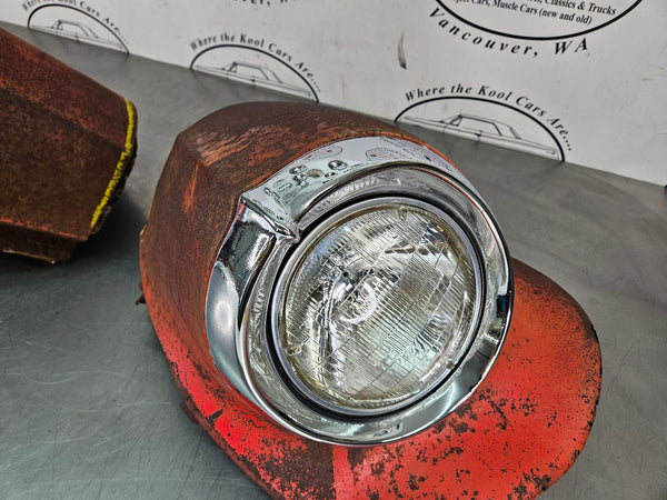 1956 Oldsmobile 88 Front Fender Headlamp Cut Out Section w/ Head Light Bezels9