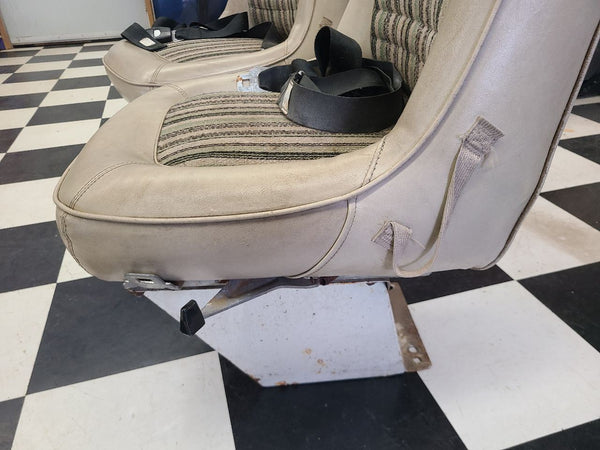1971-77 Dodge Van, Ramcharger, Low Back Bucket Seat Pair w/ Bases, Nice! - OEM10