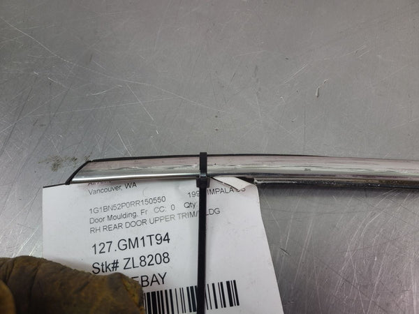 1994-96 Impala SS Passenger Right Side Rear Door Upper Chrome Trim / Moulding1