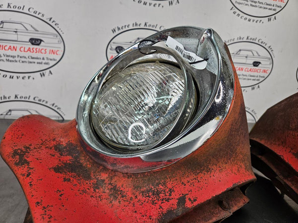 1956 Oldsmobile 88 Front Fender Headlamp Cut Out Section w/ Head Light Bezels7
