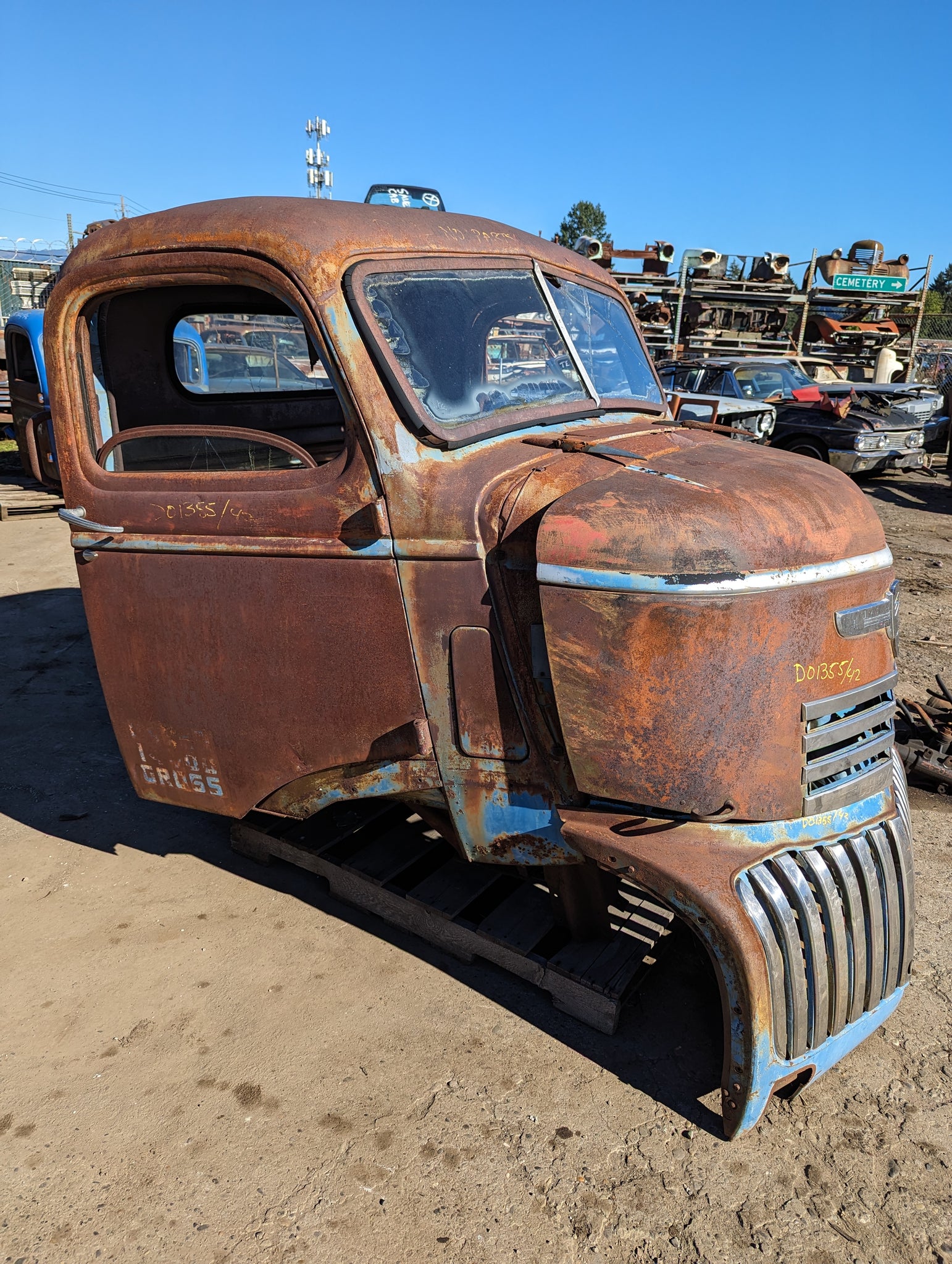 1942 Chevrolet COE Cab Assembly w/ HOOD and GRILL, Stock #D01355