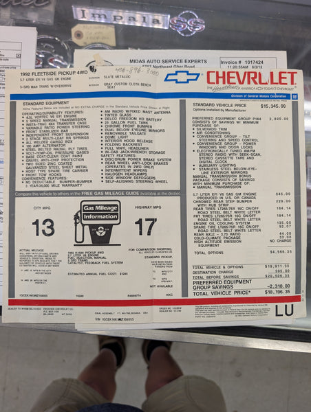 1992 Chevrolet Silverado K1500 Pickup, Stock #108055