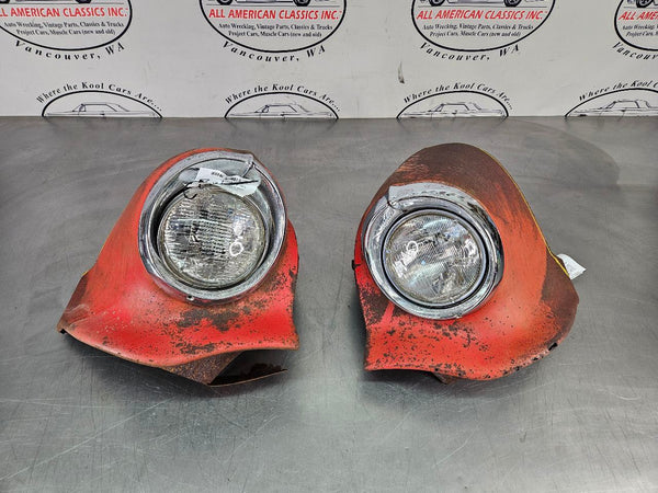 1956 Oldsmobile 88 Front Fender Headlamp Cut Out Section w/ Head Light Bezels1