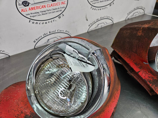 1956 Oldsmobile 88 Front Fender Headlamp Cut Out Section w/ Head Light Bezels6