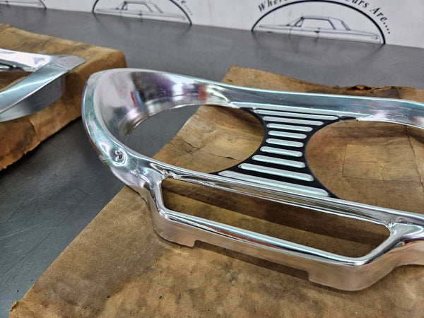 1961-64 Chevy Corvair NOS Headlamp Headlight Bezel Trim Pair, Left / Right - OEM7
