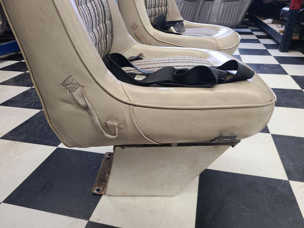 1971-77 Dodge Van, Ramcharger, Low Back Bucket Seat Pair w/ Bases, Nice! - OEM16