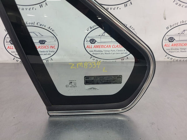 1995-96 Chevy Impala SS LH Left Side Rear Quarter Glass, Chrome Trim - OEM7